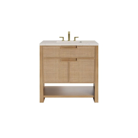 James Martin Vanities Solene 36" Single Vanity, Seaside Oak, w/ 3 CM Siberian Silestone Top D225-V36-SSO-3SFR