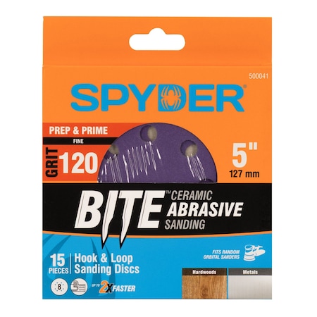 Spyder 5-Inch x 8-Hole 120 Grit Ceramic with Stearate Sanding Discs, 15PK 500041