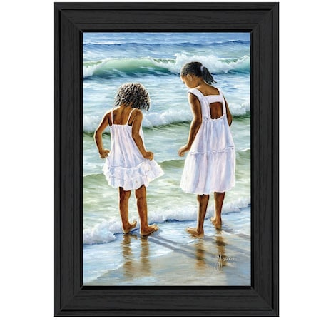Homeroots Two Girls at the Beach 3 Black Framed Print Wall Art 406496