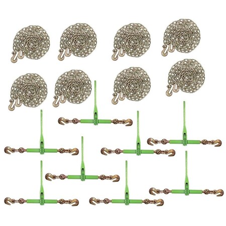 Mytee Products 8PK 5/16in- 3/8in Green Ratchet Chain Binder & 8PK 5/16in x 20ft G70 Binder Chain CBRS516x8-CH51620x8-KIT