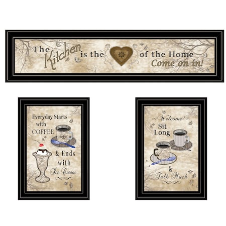 Homeroots Set Of Three Love of Nature Kitchen Black Framed Print Kitchen Wall Art, 3PK 406683