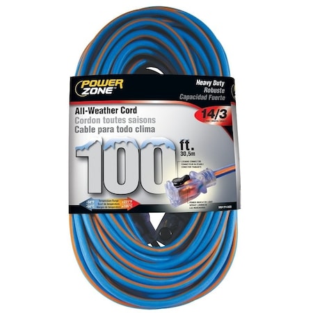 Powerzone Extreme Weather Extension Cord, 14 AWG, Outdoor, 5-15R, 5-15P, 100 ft ORC530735