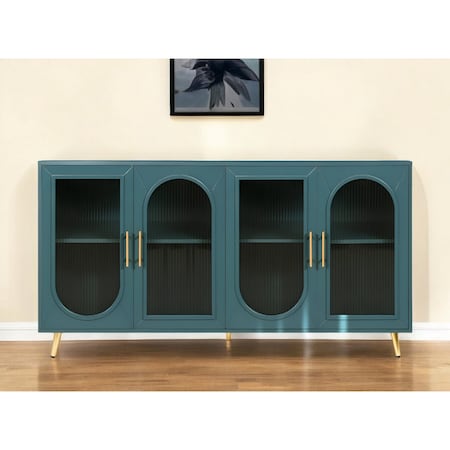 Homeroots 60" Teal Blue Ribbed Texture Sideboard with Four Doors 568416