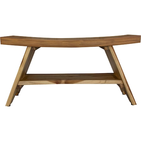 Homeroots 35" Teak Rectangular Shower Outdoor Bench With Shelf In Natural Finish 376730