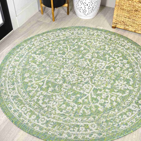 Jonathan Y Malta Bohemian Medallion Textured Weave Cream/Green 5 ft Round Indoor/Outdoor Area Rug SMB104F-5R