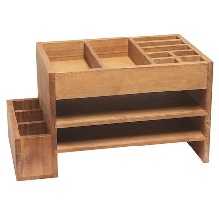 Homeroots 16" Brown Wood Desk Organizer 661179