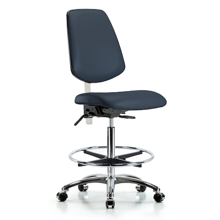 Blue Ridge Ergonomics Clean Room Chair Vin Hi Ben Chair, Med, Bk, Nav, CL100, No Arms, 26" to 35-1/2" Height, Vinyl BR-NCR-VHBCH-MB-CR-T0-A0-CF-CC-8582