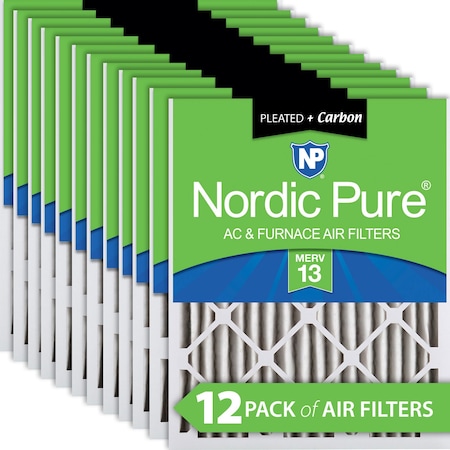 Nordic Pure 10x20x2 Plus Carbon Pleated Air Filter, High Capacity, MERV 13, 12 PK 10x20x2M13+C-12