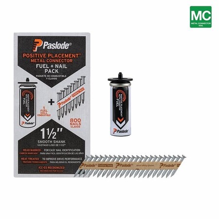 Paslode Paslode Fuel and Nail Pack, 1-1/2 in L, Brite, Smooth Shank 650921