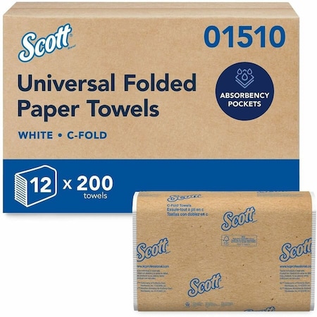 Scott Scott Essential C-Fold Paper Towels, 1 Ply, 200 Sheets, White, 12 PK 01510