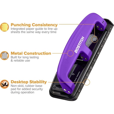 Bostitch EZ Squeezetrade 12 ThreeHole Punch, Purple ACI2105