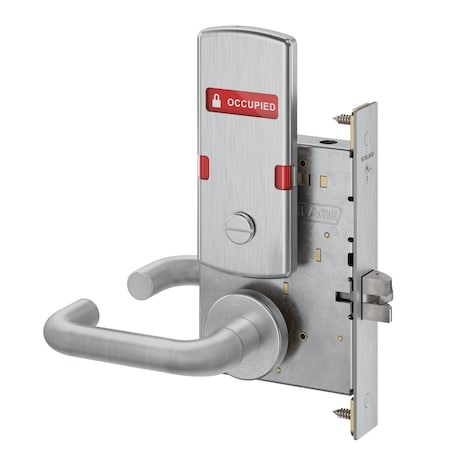 Schlage Grade 1 Privacy with Coin Turn Mortise Lock, Non-Keyed, 03 Lever, A Rose, Exterior Indicator inVACA L9044 03A 626 OS-OCC