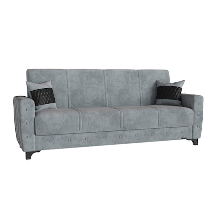 Homeroots 89" Gray Microfiber Sleeper Sofa And Toss Pillows With Brown Legs 607159