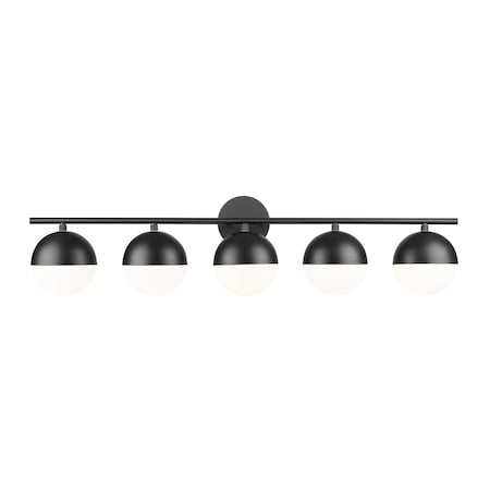 Z-Lite Realm Sphere 5 Light Vanity, Matte Black/Matte Opal, 40 In W x 9.75 In H 7517-5V-MB