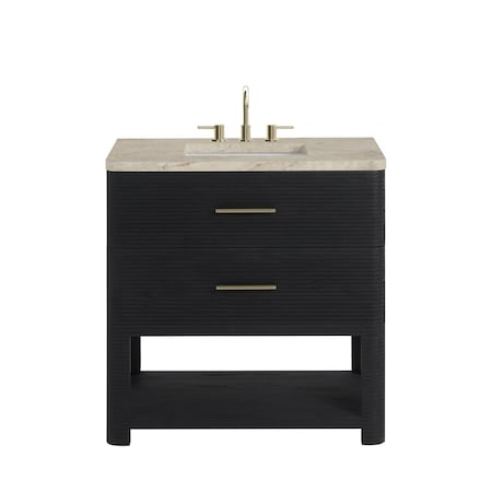 James Martin Vanities Lucian 36" Single Vanity, Carbon Oak, w/ 3 CM Tajnar Eclos Widespread Top D704-V36-CBO-WTJR