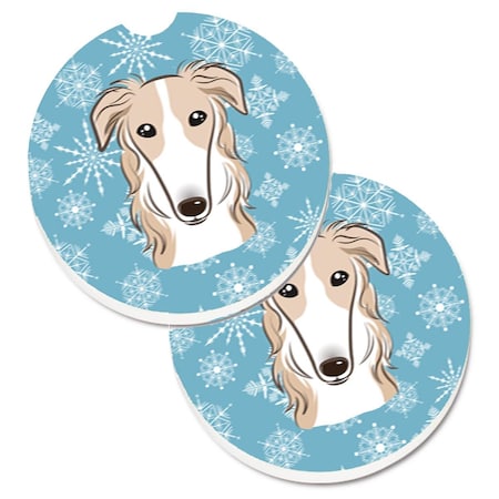 Carolines Treasures Snowflake Borzoi Set of 2 Cup Holder Car Coaster BB1662CARC
