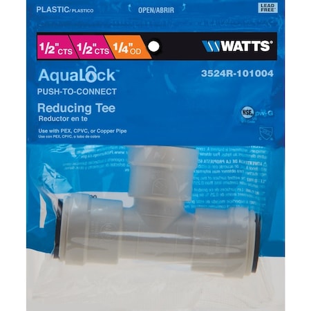 Watts 1/2'' x 1/2'' x 1/4'' Reducing Quick Connect Plastic Tee 3524R-101004