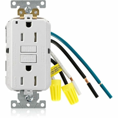 Leviton Self-Test GFCI Receptacle, Leaded, 15 Amp, 125 VAC, 5-15R NEMA GFTR1-5LW