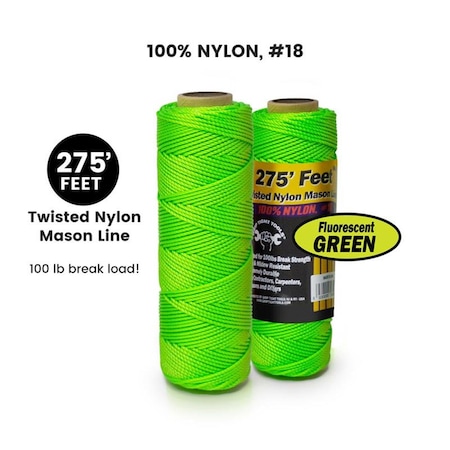 Homecare Products 100 Percent Twisted Nylon Mason Line - Fluorescent Green HO3979778