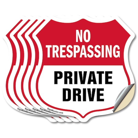 Signmission No Trespassing Shield Sign Private Drive, 4 inch X 4 inch, Vinyl Decal, 5PK SHI-D-5PACK-4-408