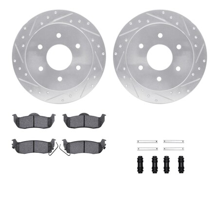 Dynamic Friction Co DFC Brake Rotor - Drilled & Slotted - Silver- Heavy Duty Brake Pad includes Hardware 7412-67001