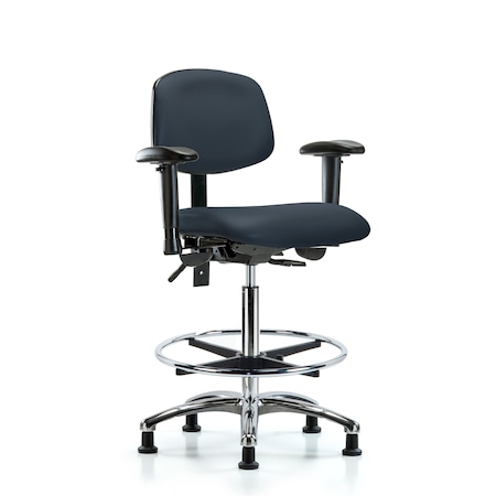 Blue Ridge Ergonomics Chair, Vin, Hi Bench, Chr AA CF Glides, Nav, 6-Way Adjustable, 26" to 35-1/2" Height, Imperial Blue BR-VHBCH-CR-T0-A1-CF-RG-8582
