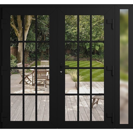 Vdomdoors Front Exterior Prehung Metal-Plastic Double Doors Clear Glass / MANUX 8355 Matte Black / Office Com MANUX8355DEXD-BLK-W72+12xH80-LH-I