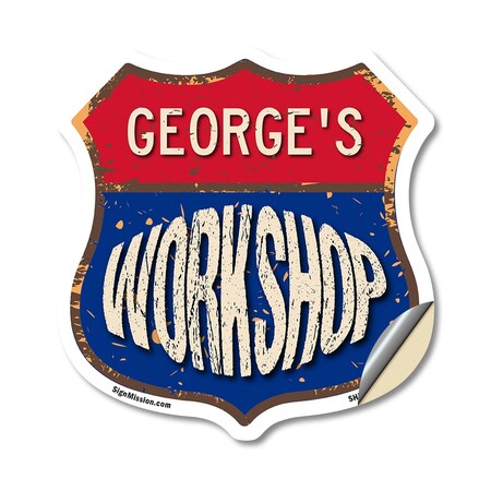 Signmission George's Workshop, 18 Inch X 18 Inch, Vinyl Decal SHI-D-18-489-GEORGE