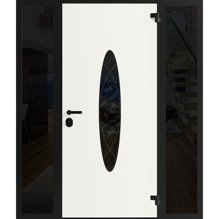 Vdomdoors Front Exterior Prehung Steel Door Ronex1277 Black Enamel 2 Sidelight Exterior Windows Sidelites RONEX1277EXD-BLK-W14+36+14xH80-LH-I