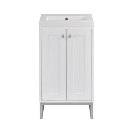 James Martin Vanities Chianti 20 in. Single Vanity, Glossy White, Brushed Nickel, w/ White Glossy Composite Stone Top 533V20GWBNKWG