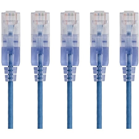 Monoprice Slim Cat6A Cable, 5 Pack, 3 ft.Blue 15130