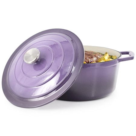 Megachef 5 Quarts Round Enameled Cast Iron Casserole with Lid in Gradient Purple 750124519M