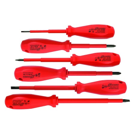 Bondhus Set 6 BasicGrip Slotted & Phillips Insulated Screwdrivers; 3/32, 5/32, 7/32, 1/4 in, PH1 & PH2 1675801500