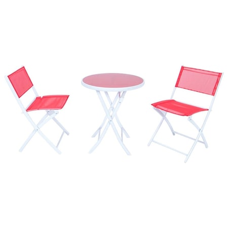 Leisuremod Outdoor Bistro Folding Table Chairs Set, Red SCT19R