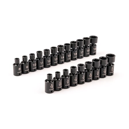 Tekton 3/8 in Drive Flex Impact Socket Set, Metric, SAE, 21 pcs SID97004