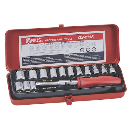 Genius Tools 15PC 1/4in Dr. Hand Socket Set GS-215S