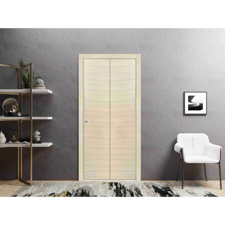 Sartodoors Sliding Closet Bi-fold Doors, Planum 0010 Natural Veneer, Sturdy Tracks Moldings Trims Hardware Set PLANUM0010BF-SHP-36