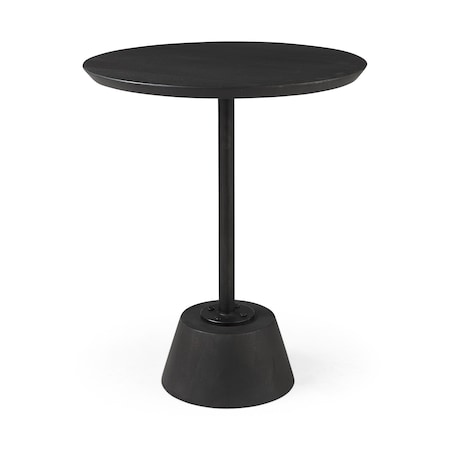Homeroots 24" Black Solid and Manufactured Wood Round End Table 393191
