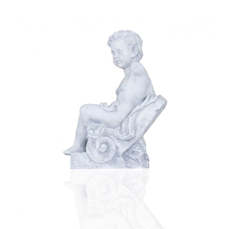 Homeroots Vintage Look Off White Boy Sitting Statue 364247