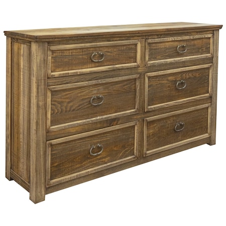 Homeroots 67" Natural Solid Wood Six Drawer Double Dresser 524600