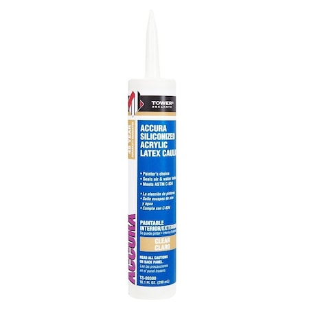 Tower Sealants ACCURA Silicone Caulk, Clear, 7 to 14 days Curing, 40 to 140 deg F, 10.1 fl-oz Tube TS-00300