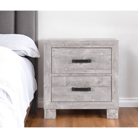 Homeroots 24" Gray Two Drawer Distressed Wood Nightstand 564654