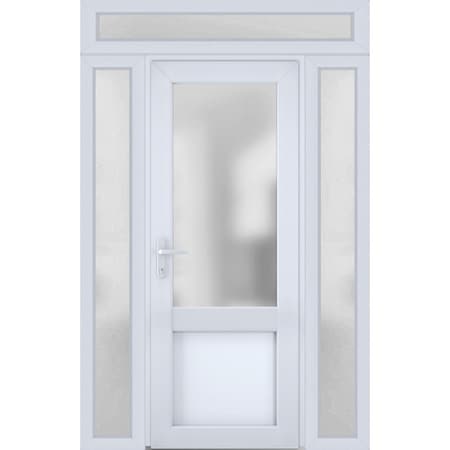 Vdomdoors Front Exterior Prehung FiberGlass Door Frosted Glass / Manux 8422 White Silk / 2 Sidelight and Tran MANUX8422EXD-WS-W16+36+16 x H80+14-RH