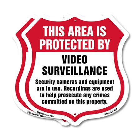 Signmission Video Surveillance Shield Sign This Area, 12 inch X 12 inch, Aluminum Metal Sign, 2PK SHI-A-2PACK-12-473