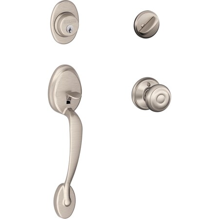 Schlage Residential F60GPLY619GEO Plymouth Handleset with Georgian - Satin Nickle F60VPLYXGEO619