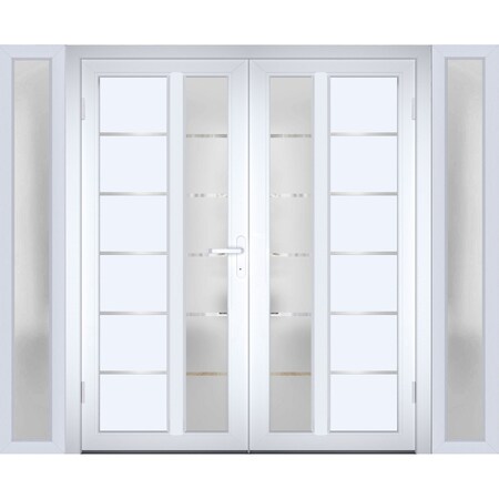 Vdomdoors Front Exterior Prehung Metal-Plastic Double Doors / MANUX 8088 White Silk / 2 Sidelites Exterior Wi MANUX8088DEXD-WS-RH-W16+72+16xH80