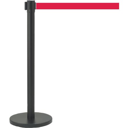 Retractable Belt Barrier, Black Finish/Red Belt, 7 ft Length, Black