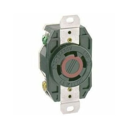 Leviton Flanged Locking Receptacle, L16-30R, 30 A, 480V AC, Three Phase, 3 Pole, Flush Mount, Black 2730