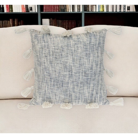 Homeroots 18" Gray and White Striped Cotton Throw Pillow With Tassels 529296