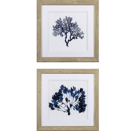 Homeroots Set of Two Deep Blue Sea Coral Watercolor Wall Art, 2PK 395658